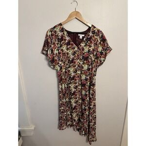 Lewit Women's Floral V-Neck Flutter Sleeve‎ Asymmetrical Dress Size 8